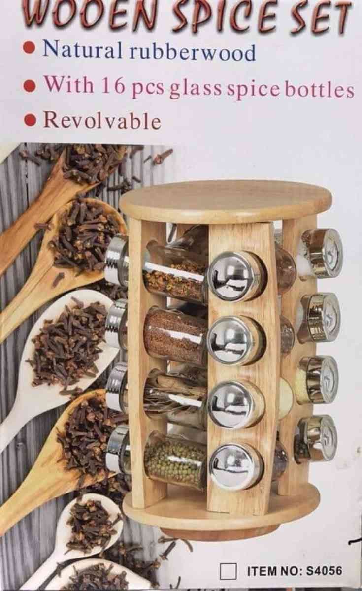 حاملة بهاراتWOOEN SPICE SETمصنوعة من الخشب الطبيعي الجيد