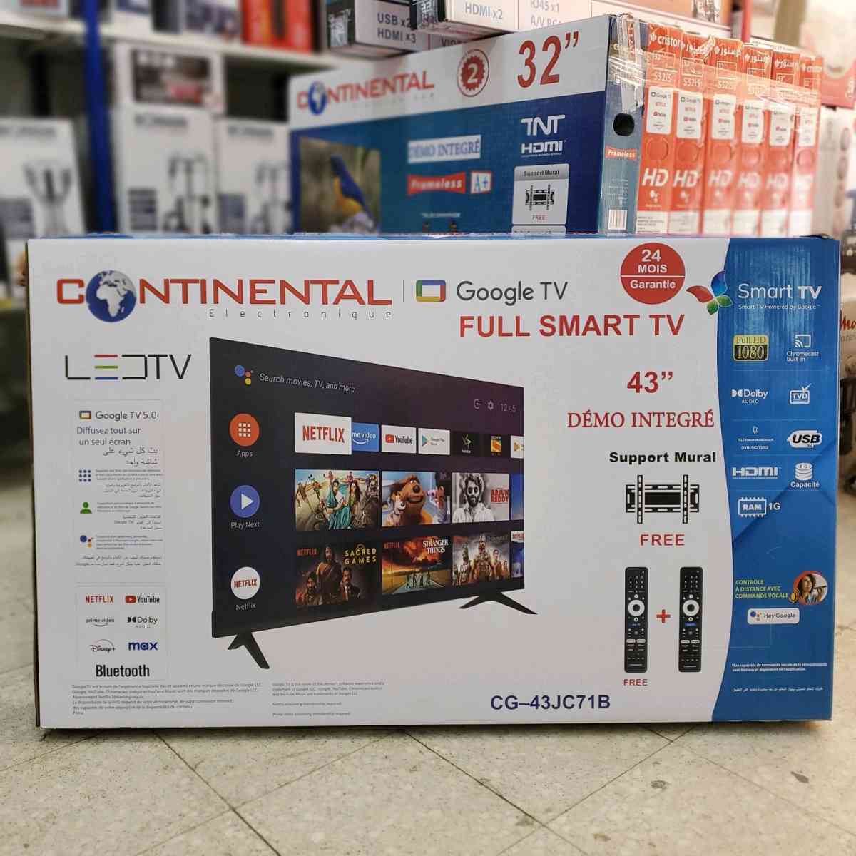 Tv Continental 43p Smart Google tv avec support  2 tlcommand - Alger Centre, Alger